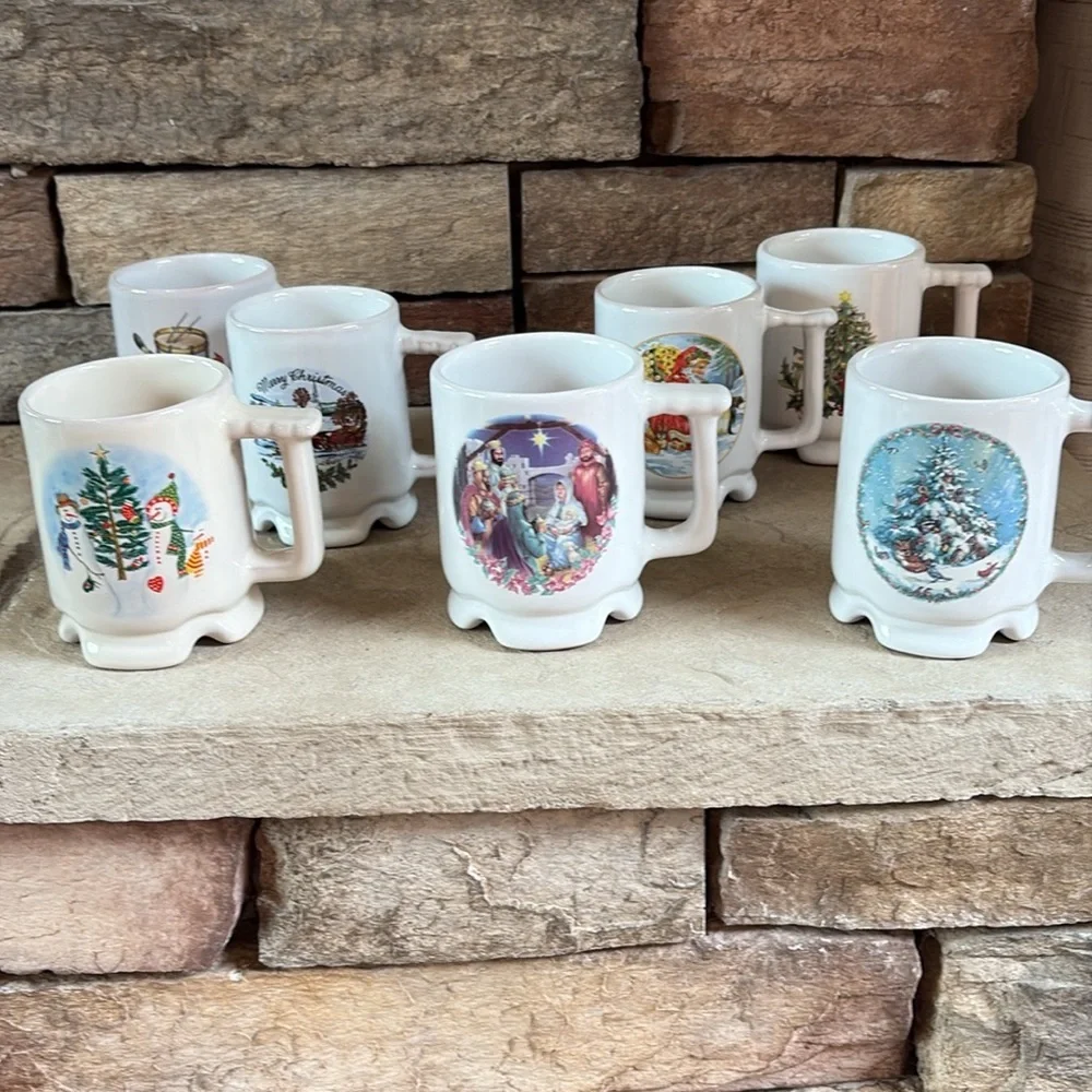 Frankoma USA Christmas collectors coffee cups/mugs set of 7